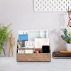 BTSKY Woven Storage Basket Natural Seagrass Vertical Wicker Storage Baskets with 4 Compartments Desk Organizers and Storage Magazine File Holder Home Office Supplies Sorter Rack, Caramel(Coffee)