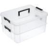 BTSKY 2 Layer Stack & Carry Box, Plastic Multipurpose Portable Storage Container Box Handled Organizer Storage Box for Organizing Stationery, Sewing, Art Craft, Jewelry and Beauty Supplies(Purple)(Black)