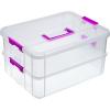 BTSKY 2 Layer Stack & Carry Box, Plastic Multipurpose Portable Storage Container Box Handled Organizer Storage Box for Organizing Stationery, Sewing, Art Craft, Jewelry and Beauty Supplies(Purple)(Purple)