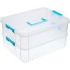 BTSKY 2 Layer Stack & Carry Box, Plastic Multipurpose Portable Storage Container Box Handled Organizer Storage Box for Organizing Stationery, Sewing, Art Craft, Jewelry and Beauty Supplies(Purple)(Blue)