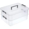 BTSKY 2 Layer Stack & Carry Box, Plastic Multipurpose Portable Storage Container Box Handled Organizer Storage Box for Organizing Stationery, Sewing, Art Craft, Jewelry and Beauty Supplies(Purple)(Dark Grey)