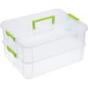 BTSKY 2 Layer Stack & Carry Box, Plastic Multipurpose Portable Storage Container Box Handled Organizer Storage Box for Organizing Stationery, Sewing, Art Craft, Jewelry and Beauty Supplies(Purple)(Green)