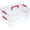 BTSKY 2 Layer Stack & Carry Box, Plastic Multipurpose Portable Storage Container Box Handled Organizer Storage Box for Organizing Stationery, Sewing, Art Craft, Jewelry and Beauty Supplies(Purple)(Red)