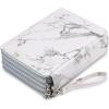 BTSKY 200 Slots Colored Pencil Organizer – Deluxe PU Leather Pencil Case Holder With Removal Handle Strap Pencil Box Large for Colored Pencils Watercolor Pencils White Marble(White Marble)