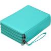 BTSKY 200 Slots Colored Pencil Organizer – Deluxe PU Leather Pencil Case Holder With Removal Handle Strap Pencil Box Large for Colored Pencils Watercolor Pencils White Marble(Green)