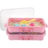 BTSKY 2PCS 15 Inch Plastic Sand Tray with Handle & Clear Lid, Portable Sensory Bin Sand Box with Bright Color, Plastic Sandbox Toy Storage Box for Indoor Outdoor Sensory Activities Play (Pink)(Pink)