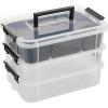 BTSKY 3 Layer Stack & Carry Box, Plastic Multipurpose Portable Storage Container Box Handled Organizer Storage Box with Removable Tray for Organizing Sewing, Art Craft, Supplies Blue(Black)