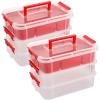 BTSKY 3 Layer Stack & Carry Box, Plastic Multipurpose Portable Storage Container Box Handled Organizer Storage Box with Removable Tray for Organizing Sewing, Art Craft, Supplies Blue(Red)