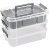 BTSKY 3 Layer Stack & Carry Box, Plastic Multipurpose Portable Storage Container Box Handled Organizer Storage Box with Removable Tray for Organizing Sewing, Art Craft, Supplies Blue(Grey)