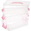 BTSKY 3 Layers Cute Dolphin Clear Plastic Pencil Box – Multipurpose Pencil Case Craft Storage Container with 1 Lid & Handle,Easy Carry & Stack Crayon Boxes Office Supplies Storage Organizer,Clear Pink(Pink)
