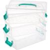 BTSKY 3 Layers Cute Dolphin Clear Plastic Pencil Box – Multipurpose Pencil Case Craft Storage Container with 1 Lid & Handle,Easy Carry & Stack Crayon Boxes Office Supplies Storage Organizer,Clear Pink(Green)
