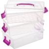 BTSKY 3 Layers Cute Dolphin Clear Plastic Pencil Box – Multipurpose Pencil Case Craft Storage Container with 1 Lid & Handle,Easy Carry & Stack Crayon Boxes Office Supplies Storage Organizer,Clear Pink(Purple)