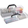 BTSKY 3 PCS Long Flat Plastic Pencil Box Portable Clear Home Utility Boxes with Black Handle Stationery Storage Organizer Painting Tool Storage Container for Pencils Marker Sticky-Note Craft Supplies