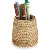 BTSKY 3 Pack Rattan Pen Cup, Handmade Desk Pencil Holders Makeup Brush Holder Multi-Functional Woven Basket Office&Home Desktop Organizer (Cylinder)(Cone)