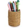 BTSKY 3 Pack Rattan Pen Cup, Handmade Desk Pencil Holders Makeup Brush Holder Multi-Functional Woven Basket Office&Home Desktop Organizer (Cylinder)(Cylinder)