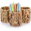 BTSKY 3 Pack Water Hyacinth Pencil Holder, Handmade Wicker Pen Cup Makeup Brushes Holder, Pen Pencil Cup Organizer Chic Woven Desktop Accessories Pens Container Box for Office Home Desktop, Square(Cylinder)