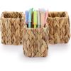 BTSKY 3 Pack Water Hyacinth Pencil Holder, Handmade Wicker Pen Cup Makeup Brushes Holder, Pen Pencil Cup Organizer Chic Woven Desktop Accessories Pens Container Box for Office Home Desktop, Square(Square)