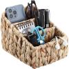 BTSKY 3 Slots Natural Woven Remote Control Holder for Desk Water Hyacinth Media TV Caddy Storage Holder Office Supply Storage Rack Desk Accessories Organizer For Living Room Bedroom Countertop
