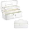 BTSKY 3-Layer Plastic Dividing Storage Craft Organizer with Adjustable Spacers and Portable Handled Multipurpose Home Utility Box for Medicine, Sewing and Art Supply(Beige White)