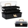 BTSKY 3-Layer Plastic Dividing Storage Craft Organizer with Adjustable Spacers and Portable Handled Multipurpose Home Utility Box for Medicine, Sewing and Art Supply(Black+Beige)