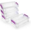 BTSKY 4 Pack Extra Large Plastic Pencil Box Stackable Translucent Clear Pencil Caase Crayon Box Set, Marker Organizer Art Supply Storage Organizer for Gel Pens Pencils Erasers Tape Markers etc(Grey)(Purple)
