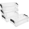BTSKY 4 Pack Extra Large Plastic Pencil Box Stackable Translucent Clear Pencil Caase Crayon Box Set, Marker Organizer Art Supply Storage Organizer for Gel Pens Pencils Erasers Tape Markers etc(Grey)(Black)
