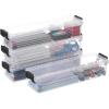 BTSKY 4 Pack Extra Long Plastic Pencil Box- Stackable Stationery Supplies Organizer Box, Clear Plastic Pencil Case, Large Capacity Storage Case for Pens, Markers, Crayons, Art Tools – Green Clip(Black-4 Pack)