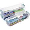 BTSKY 4 Pack Extra Long Plastic Pencil Box- Stackable Stationery Supplies Organizer Box, Clear Plastic Pencil Case, Large Capacity Storage Case for Pens, Markers, Crayons, Art Tools – Green Clip(Blue)