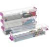 BTSKY 4 Pack Extra Long Plastic Pencil Box- Stackable Stationery Supplies Organizer Box, Clear Plastic Pencil Case, Large Capacity Storage Case for Pens, Markers, Crayons, Art Tools – Green Clip(Purple-4 Pack)