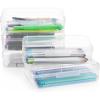 BTSKY 5 Pack Multipurpose Utility Storage Box- Large Capacity Pencil Box Stackable with Snap Lid Closure Pencil Holder Plastic Pencil Box for Organize Pencils Watercolor Pens (Grey)(Clear)