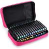 BTSKY Art Marker Carrying Case Lipstick Organizer-60 Slots Canvas Zippered Markers Storage for Touch Spectrum Noir Paint Sharpie Markers, Empty Wallet Only (Black)(Pink)
