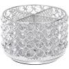 BTSKY Crystal 360 Degree Rotating Desk Organizer Decorative Storage Box with 4 Compartments, Glitter Metal Makeup Brush Holder Elegant Storage Caddy Home Decor Gift for Women, Round-4 Slots Silver(Silver)