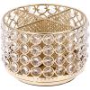 BTSKY Crystal 360 Degree Rotating Desk Organizer Decorative Storage Box with 4 Compartments, Glitter Metal Makeup Brush Holder Elegant Storage Caddy Home Decor Gift for Women, Round-4 Slots Silver(Gold)