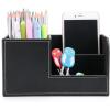BTSKY Desk Pen Pencil Holder Leather Multi-Function Desk Stationery Organizer Storage Box Pen/Pencil, Cell Phone, Business Name Cards Remote Control Holder Office Home Accessories Organizer(Black)