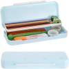 BTSKY Little Duck Double Layers Plastic Pencil Box Cute Pen Box Organizer Plastic Storage Box with Compact Size for Pencils, Erasers, Paper Clips and Other Small Stationery Supplies, White(Blue)