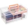 BTSKY Modern Big Pink Dividing Box with Tray, 11.81 x 6.69 x 5.79 inches, Portable Storage Box with Removable Tray, Accessories & Arts & Crafts Organizer(Big Pink)