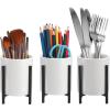 BTSKY Multifunctional Ceremic Organizer Caddy for Desk, Cute Pencil Cup Storage Pot with Metal Rack, Round Makeup Brush Holder for Bedroom Dresser, Practical Kitchen Utensil Holder, Set of 3
