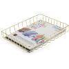 BTSKY Multipurpose A4 File Tray Wire Desk Tray Organizer Elegant Letter Size Desk Documents Trays Magazine Files Storage Basket Organizer Bin for Office Cosmetics Bathroom(Rose Gold)(Gold)
