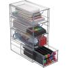 BTSKY Plastic Desktop Drawers, Clear Desk Storage Box, Stacking Desktop Organizer with 4 Sliding Drawers Desk Accessories Display Caddy for Vanity Stationery Art Craft Supplies, 4 Drawers(4 Large Drawers)