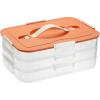 BTSKY Plastic Food Storage Container with lids, Dumpling Storage Box, Cookie Carrier Cookie Sheet with Lid, Portable Large Food Container for Snack, Fruit, Vegetables, Meat, Wontons(3-Layer, Orange)(Orange-3 Layer)