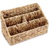 BTSKY Woven Divided Storage Basket Natural Hyacinth Vertical Wicker Storage Baskets 4 Compartments Desktop Home Office Supplies Sorter Rack(Water Hyacinth)