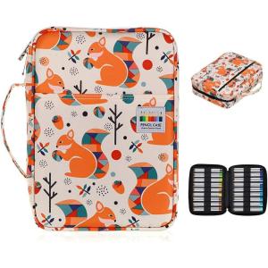BTSKY Colored Pencil Case 220 Slots Pen Pencil Bag Organizer with Handy Wrap Portable- Multilayer Holder for Prismacolor Crayola Colored Pencils & Gel Pen Squirrel