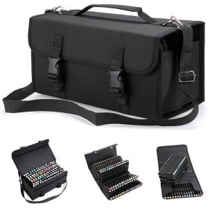 BTSKY New 120 Slots Marker Case Lipstick Organizer-Canvas Markers Holder for for Primascolor Markers and Sketch Markers (Black)(Black)