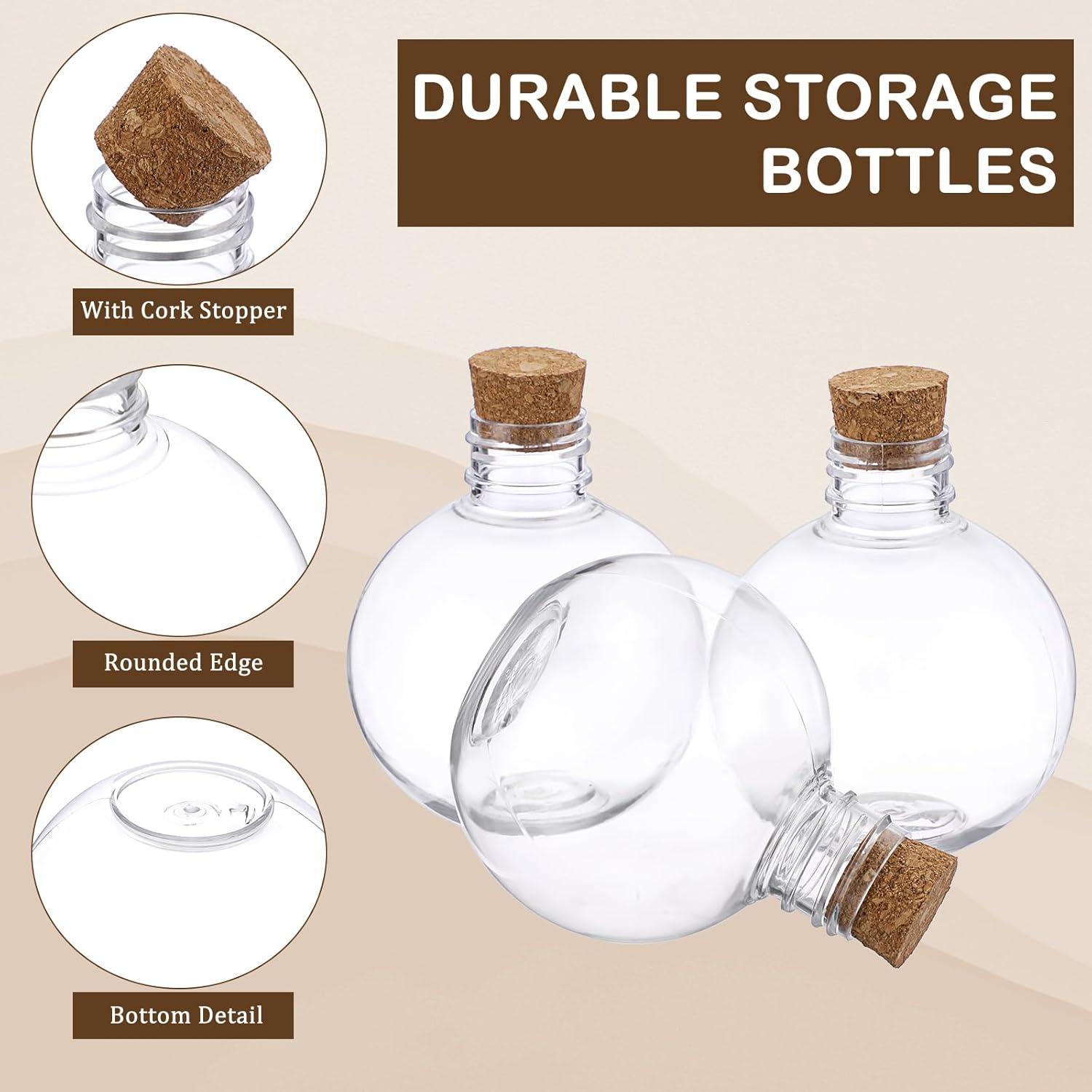 imageBTSKY 16 Pcs 5 oz Plastic Bottles with Corks Clear Sand Art Bottles with Funnels Mini Potion Bottle Essential Oil Containers Candy Boxes for DIY Craft Wedding Party Home Decoration Ball Shape