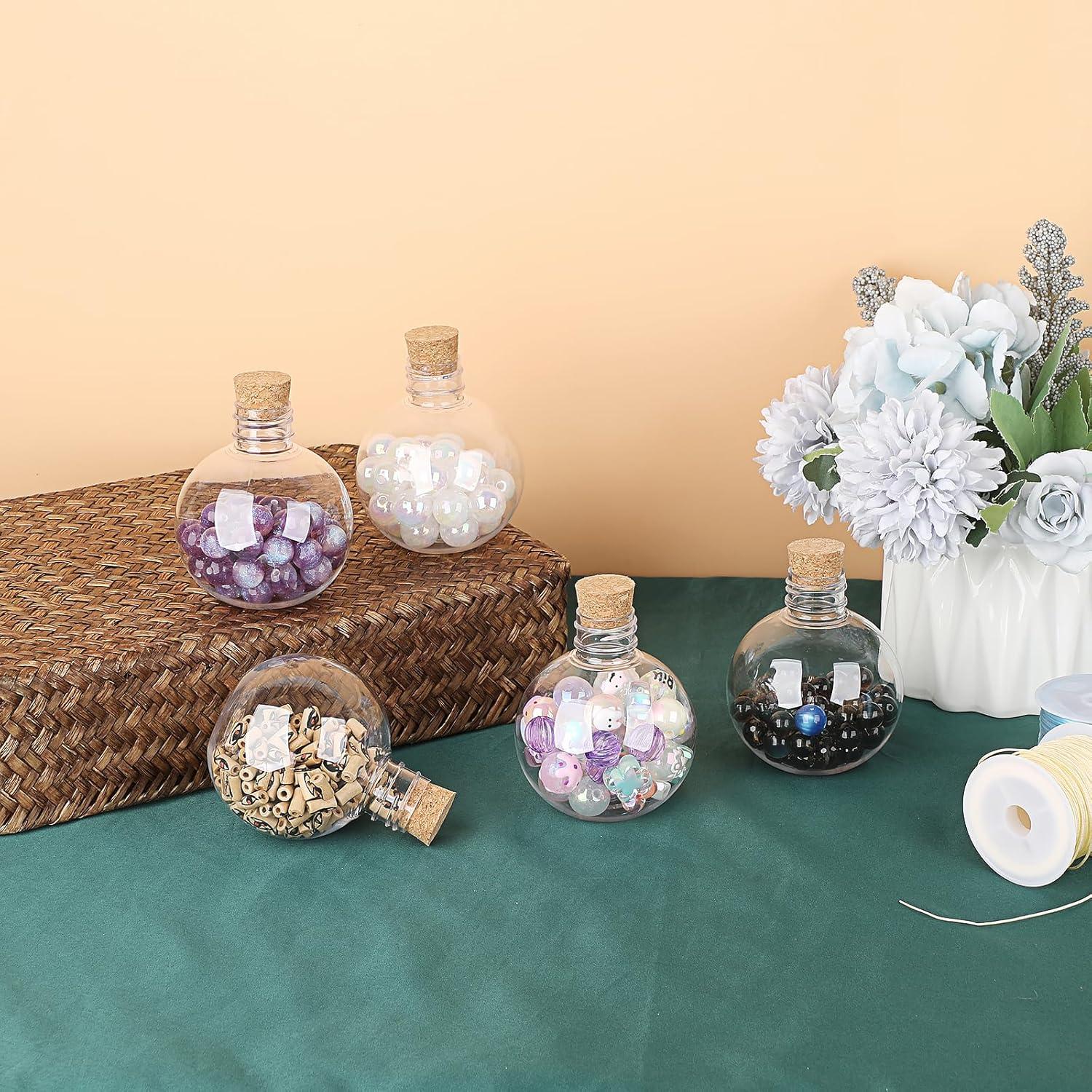 imageBTSKY 16 Pcs 5 oz Plastic Bottles with Corks Clear Sand Art Bottles with Funnels Mini Potion Bottle Essential Oil Containers Candy Boxes for DIY Craft Wedding Party Home Decoration Ball Shape
