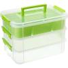 BTSKY 3 Layer Stack & Carry Box, Plastic Multipurpose Portable Storage Container Box Handled Organizer Storage Box with Removable Tray for Organizing Sewing, Art Craft, Supplies Green