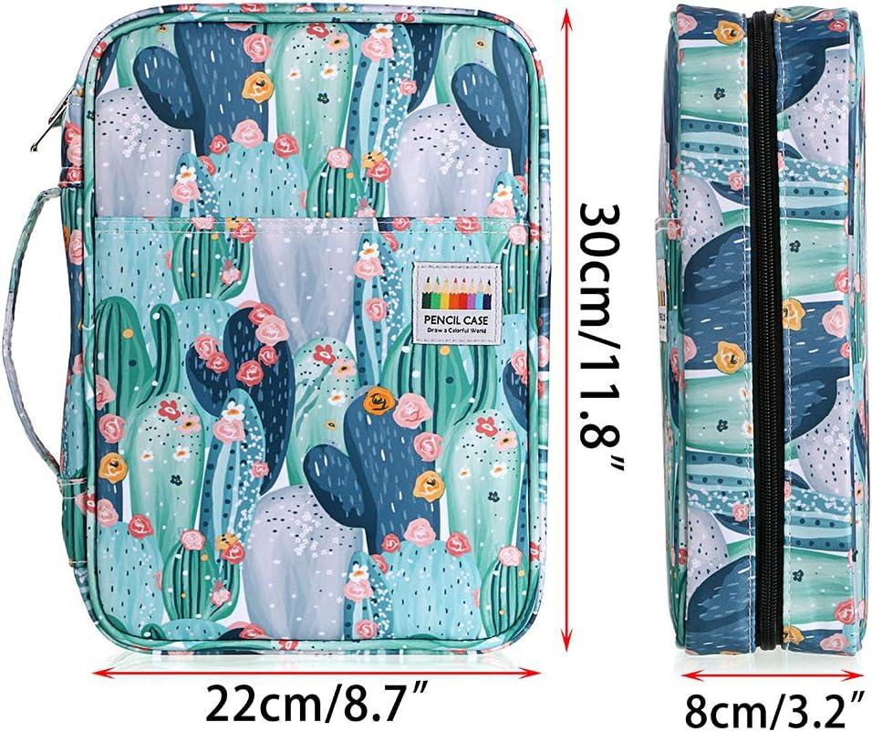 imageBTSKY Colored Pencil Case 220 Slots Pen Pencil Bag Organizer with Handy Wrap Portable Multilayer Holder for Prismacolor Crayola Colored Pencils ampamp Gel PenBlackCactus