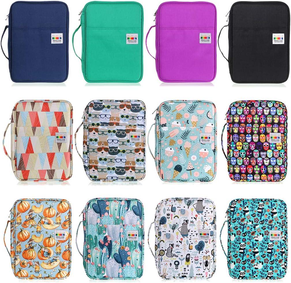 imageBTSKY Colored Pencil Case 220 Slots Pen Pencil Bag Organizer with Handy Wrap Portable Multilayer Holder for Prismacolor Crayola Colored Pencils ampamp Gel PenBlackCactus