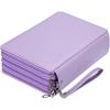 BTSKY 200 Slots Colored Pencil Organizer – Deluxe PU Leather Pencil Case Holder With Removal Handle Strap Pencil Box Large for Colored Pencils Watercolor Pencils Purple
