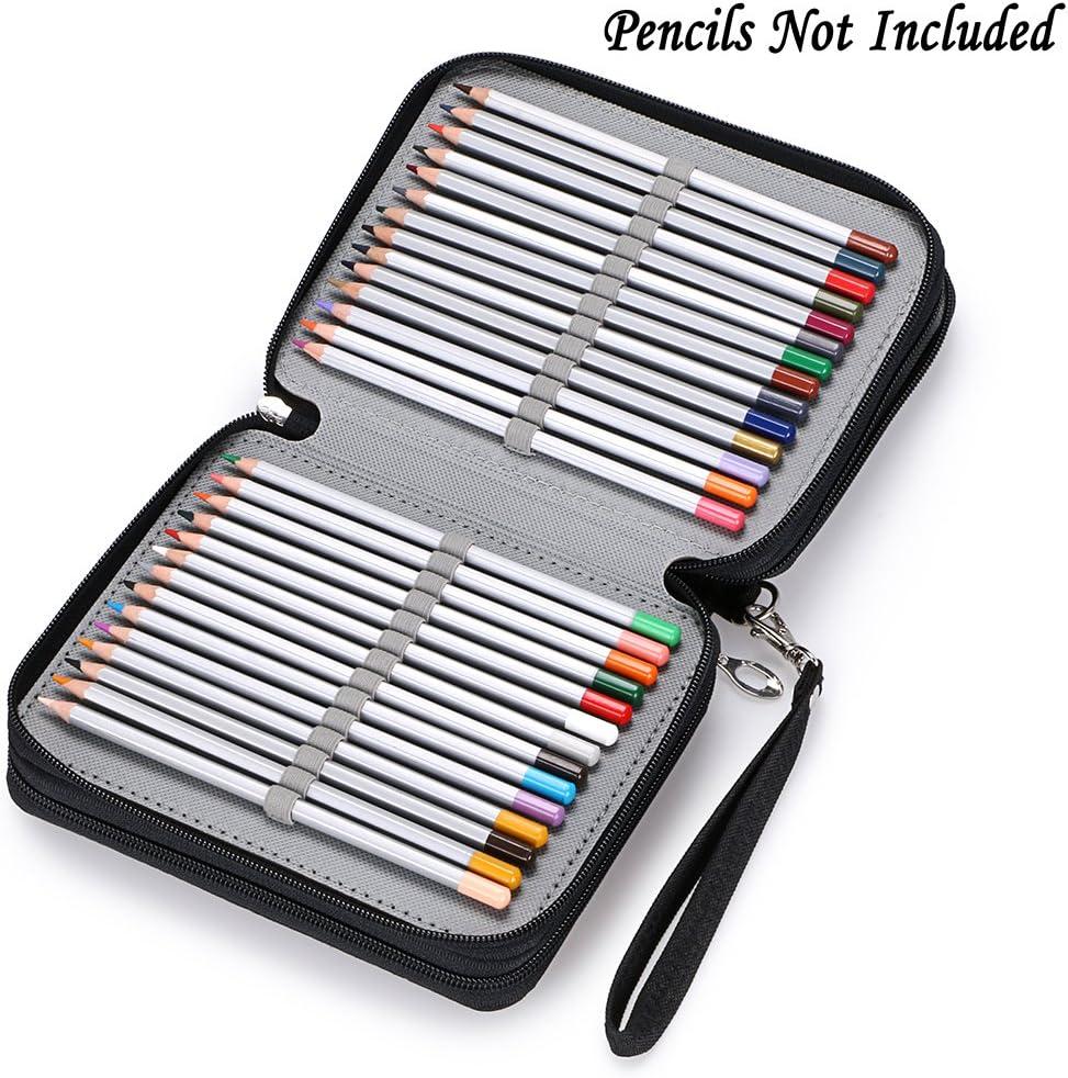imageBTSKY Zippered Pencil CaseCanvas 72 Slots Handy Pencil Holders for for Prismacolor Watercolor Pencils Crayola Colored Pencils Marco Pencils BlackBlack